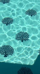 Submerged silhouetted flora set against the shimmering water surface