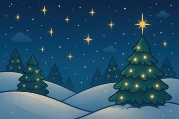 Naklejka premium Festive night snowy Christmas scene