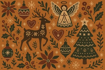 Fototapeta premium Whimsical festive holiday illustration