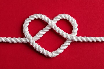 Heart knot made of white rope, symbol of affection and bond.