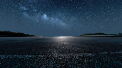 Starry night sky reflecting on a calm ocean surface