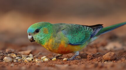 Naklejka premium Male red rumped parrot foraging on the ground in Wilcannia NSW Australia