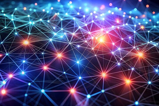 Abstract digital network connections with glowing lights representing data and technology