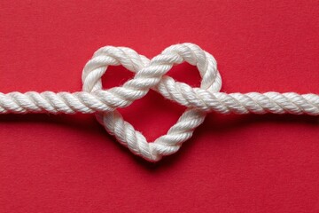 Creative love concept with white rope forming a heart knot.