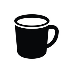 Simple black silhouette of a coffee mug filled with liquid isolated on white background

