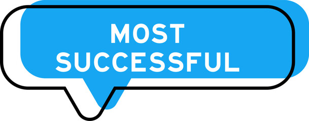 Speech banner and blue shade with word most successful on white background