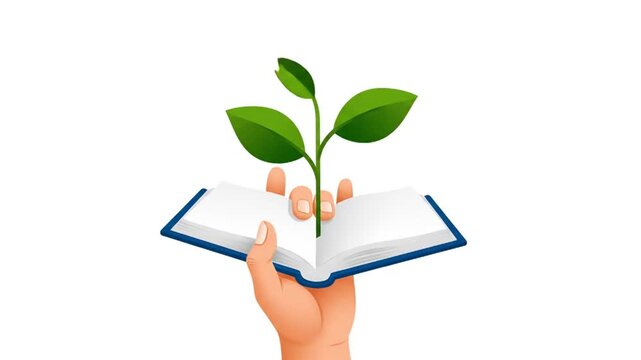 Growth Through Knowledge - A Sprout Emerging from an Open Book.