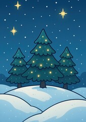 Fototapeta premium Whimsical snowy night scene.