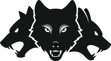 Wolf head silhouette, aggressive animal, fierce predator, tribal symbol, black vector, wild canine, logo design, strength icon, flat illustration