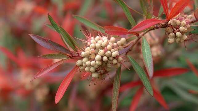 Ozothamnus ledifolius Kerosene Bush shrub with green and red foliage
