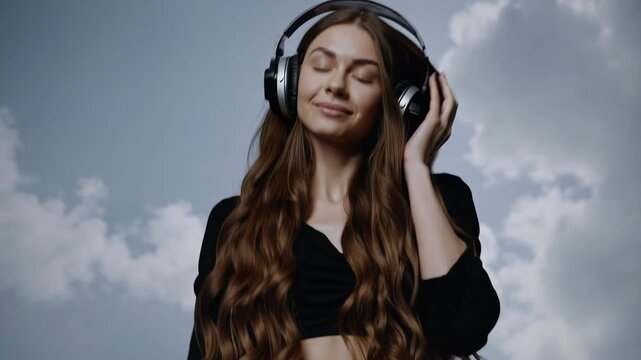 Enjoying music under a beautiful sky with headphones while feeling the beats