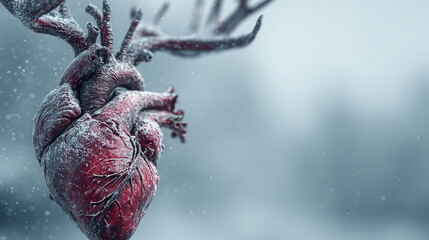 Frozen heart with antlers in a snowy landscape