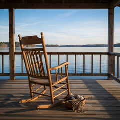 Lakeside wooden rocking chair with knitting