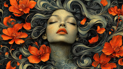 Stunning Art Nouveau Style Poster Design with Elegant Floral Elements