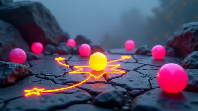 Gumball constellation guiding travelers on stone path