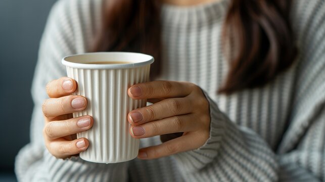 Businesswoman enjoys coffee break while working on laptop at home office or coffee shop environment - Powered by Adobe