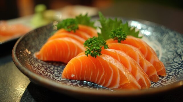 Salmon sashimi from the local sushi spot Umaku Bintaro