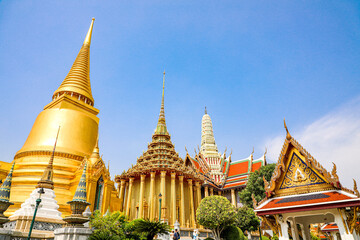 Fototapeta premium Wat Phra Kaew or Wat Phra Sri Rattana Satsadaram is temple used for various royal ceremonies during reign of King Rama I. It is temple within the Grand Palace. Inside temple is the Emerald Buddha.