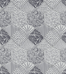 Monochrome geometric layout with hand-drawn lines and abstract hexagon shapes.