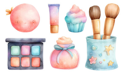 Cute Collection of Colorful Makeup and Accessories in a Playful Theme