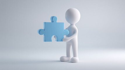 ビジネス資料で人物がパズルピースを示す