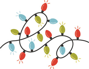 Colorful string lights garland. Festive seasonal decoration with glowing bulbs