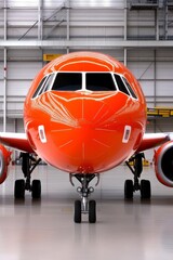 Bright Orange Airplane in Hangar