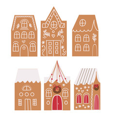 Cute vector illustration of a decorated gingerbread house with icing and candy details. Perfect for Christmas cards, holiday prints, posters, invitations, and winter design projects. Features a cozy a