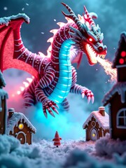 Gingerbread dragon attacks snowy candy cane christmas town