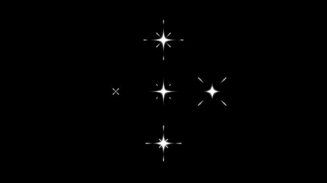 Twinkle star glitter sparkle, stars blinking sparkle cute animation, sparkling stars. white cartoon, 4k star sparkle vector doodles, retro shine movement, motion graphics with black screen background