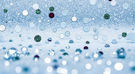 Abstract Christmas Blue Glitter Background with Festive Bokeh Lights, Sparkling Confetti and Floating Bubbles