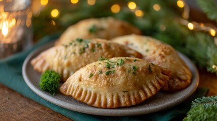 A plate of golden pierogi garnished with fresh herbs captures the heart of Polish cuisine. These delightful dumplings are a festive treat, perfect for gatherings with family and friends