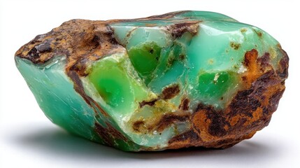 Stunning chrysoprase set against white background Natural gem