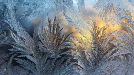 Stunning close up of frosty ice patterns on a winter window