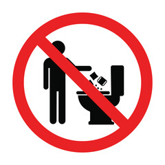 Prohibition Sign Do not throw trash into toilet bowl Pictogram vector illustration clean water symbol public service