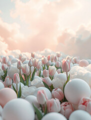 pink tulips in the sky