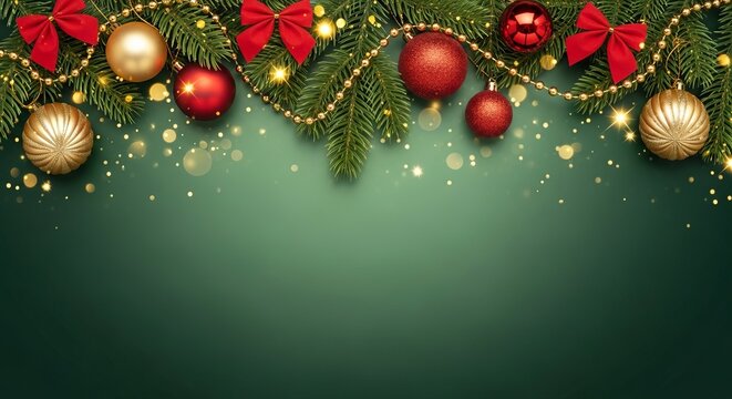 Festive holiday garland creates a joyful christmas season with elegant ornaments and twinkling lights