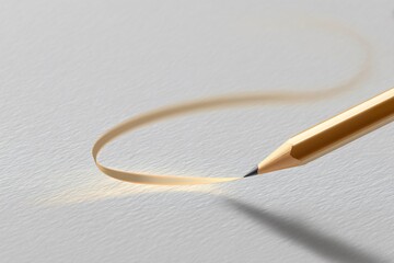 Golden Pencil Drawing an Elegant Curved Line on Textured Paper, Symbolizing Creativity and Artistic Expression