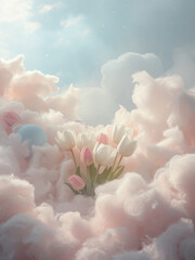 pink tulips in the sky