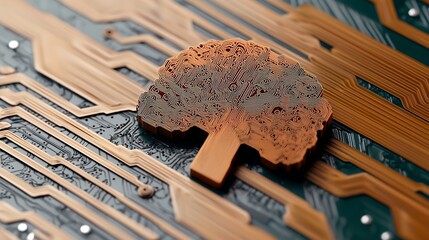 Bronze Brain on Circuit Board Artificial Intelligence Concept