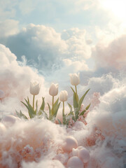 pink tulips in the sky