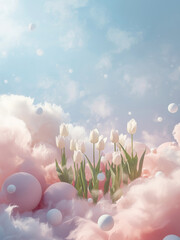 pink tulips in the sky