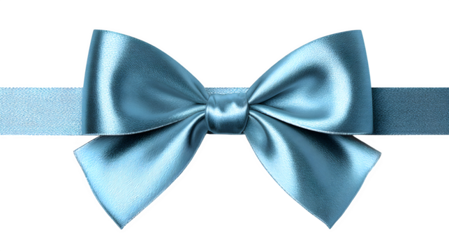 Blue silk ribbon bow tied elegantly isolated on white background