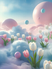 pink tulips in the sky
