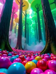 Colorful gumball forest with towering trees