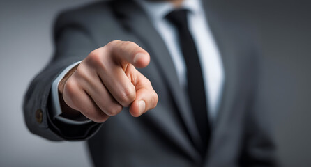 Fototapeta premium Confident businessman pointing forward, representing leadership and decision-making in a professional environment.