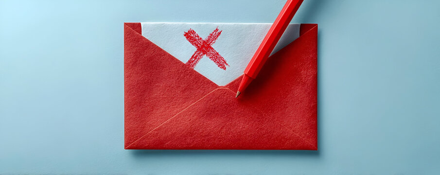 A red envelope marked with an 'X' symbolizing rejection or disapproval in a business context.