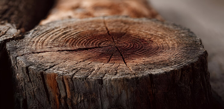 Close-up of a wooden log showing detailed texture and natural patterns, perfect for nature and woodworking themes.