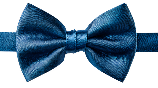 Blue bow tied neatly in satin ribbon texture isolated on white background