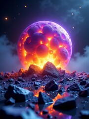 Rock candy planet explosion in space